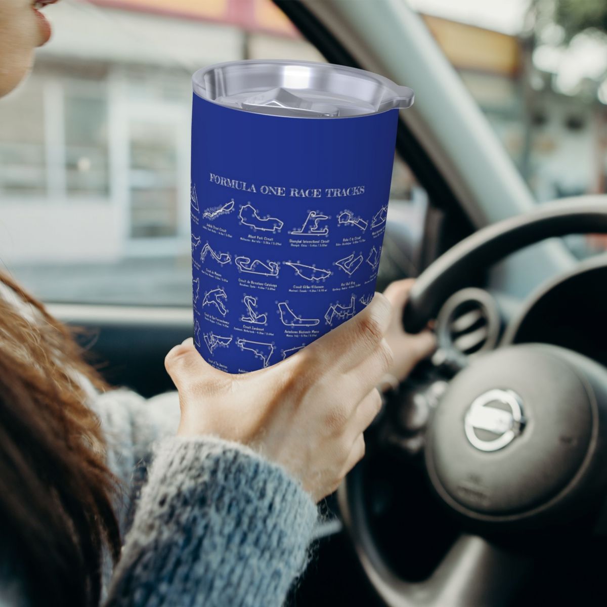 Tumbler 20Oz White - F1 레이싱 트랙(흰색 스텐실-배경 없음) 스테인레스